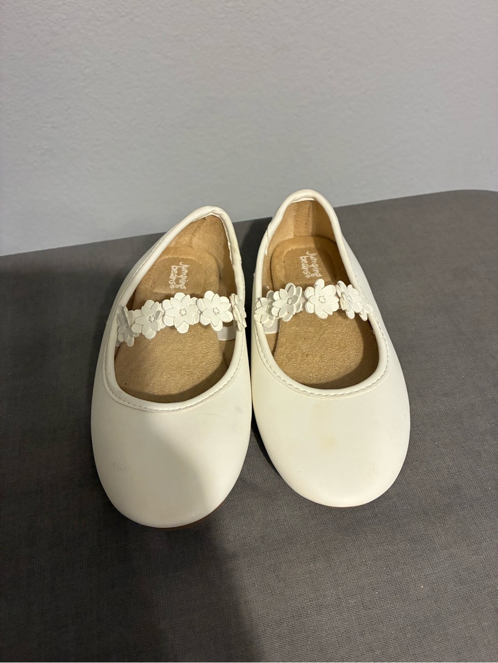 Girls White Floral Strap Mary Jane Shoes size 10
